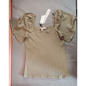 Women's Catherine Malandrino Pointelle Square Neck Viscose Blouse Small Sage